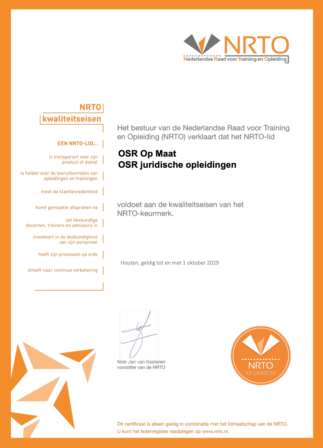 'OSR opnieuw erkend door NRTO en CRKBO